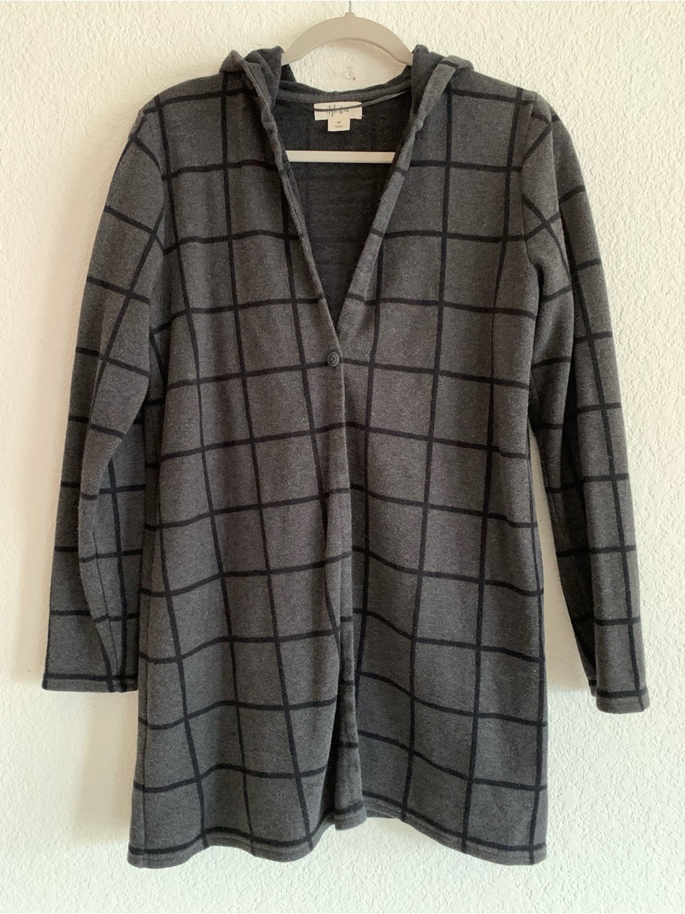 Style & Co. Gray Windowpane Hooded Cardigan